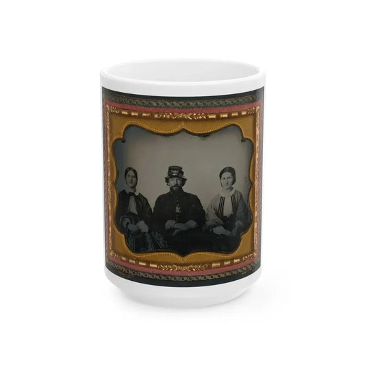 Unidentified Soldier In Infantry Uniform Sitting Between Two Women, Probably Relatives (U.S. Civil War) White Coffee Mug 15oz - Go Mug Yourself