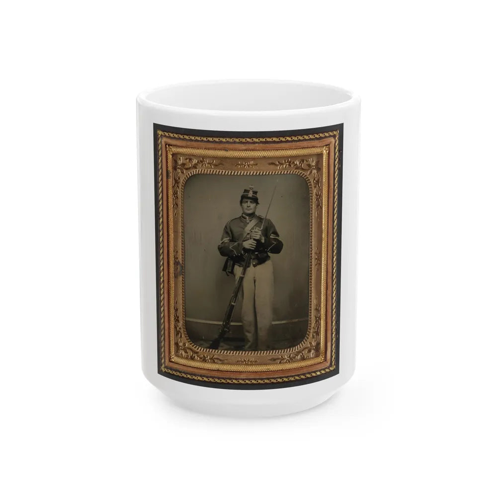 Unidentified Soldier In New York State Enlistedman's Uniform With Bayoneted Musket (U.S. Civil War) White Coffee Mug-15oz-Go Mug Yourself