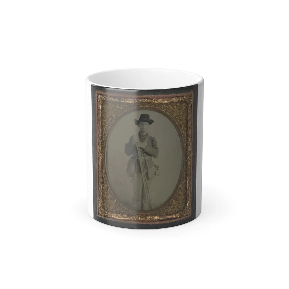Unidentified Soldier in Uniform With Musket, Canteen, Cup, and Haversack; Either Confederate or Union (U.S. Civil War) Color Changing Coffee Mug 11oz-11oz-Go Mug Yourself