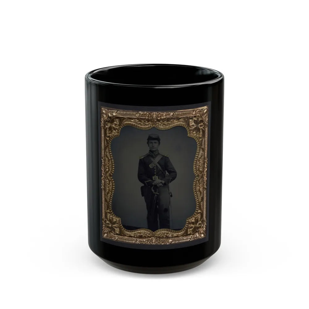 Unidentified Soldier In Union Cavalry Uniform And Shoulder Scales With Saber (U.S. Civil War) Black Coffee Mug-15oz-Go Mug Yourself