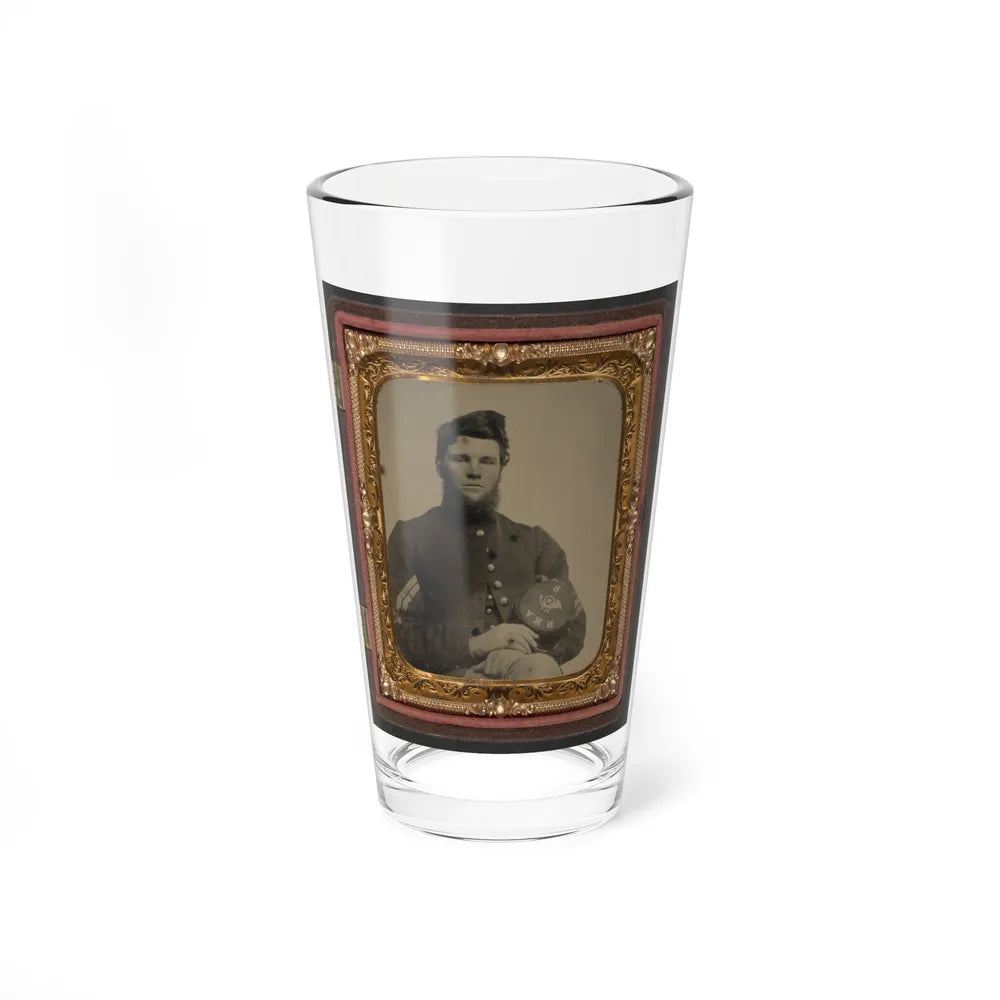 Unidentified Soldier In Union Corporal's Uniform Holding Company B, 15th New Hampshire Volunteers Kepi (U.S. Civil War) Pint Glass 16oz-16oz-Go Mug Yourself