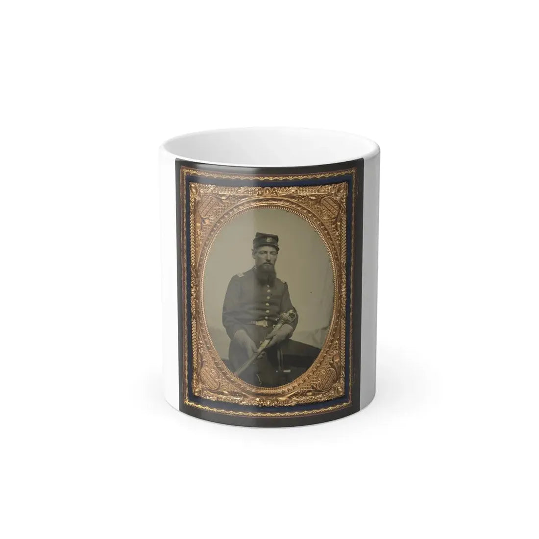 Unidentified Soldier in Union First Lieutenant's Uniform With U.S. Model 1850 Staff and Field Officer's Sword (U.S. Civil War) Color Changing Coffee Mug 11oz - Go Mug Yourself