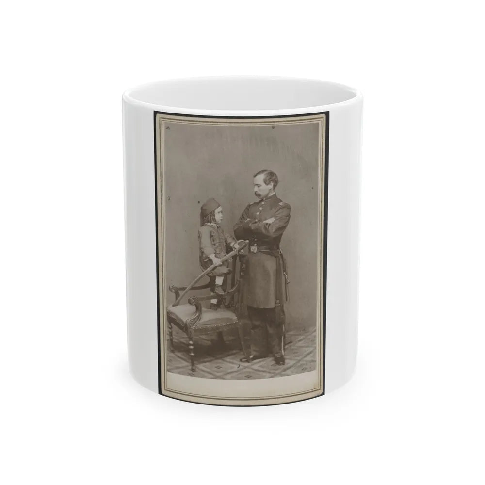 Unidentified Soldier In Union First Lieutenant's Uniform And Child In Zouave Uniform With Model 1860 Cavalry Saber (U.S. Civil War) White Coffee Mug-11oz-Go Mug Yourself