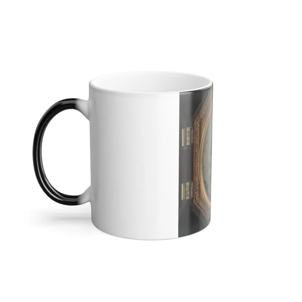 Unidentified Soldier in Union Uniform and Hardee Hat With Rifle in Front of Painted Backdrop Showing Military Camp (U.S. Civil War) Color Changing Coffee Mug 11oz-Go Mug Yourself