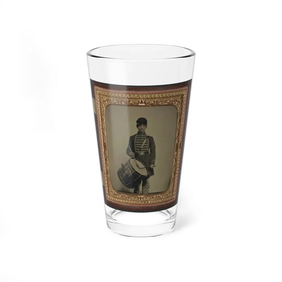 Unidentified Soldier In Union Uniform And Massachusetts Belt Buckle With Drum (U.S. Civil War) Pint Glass 16oz 16oz - Go Mug Yourself