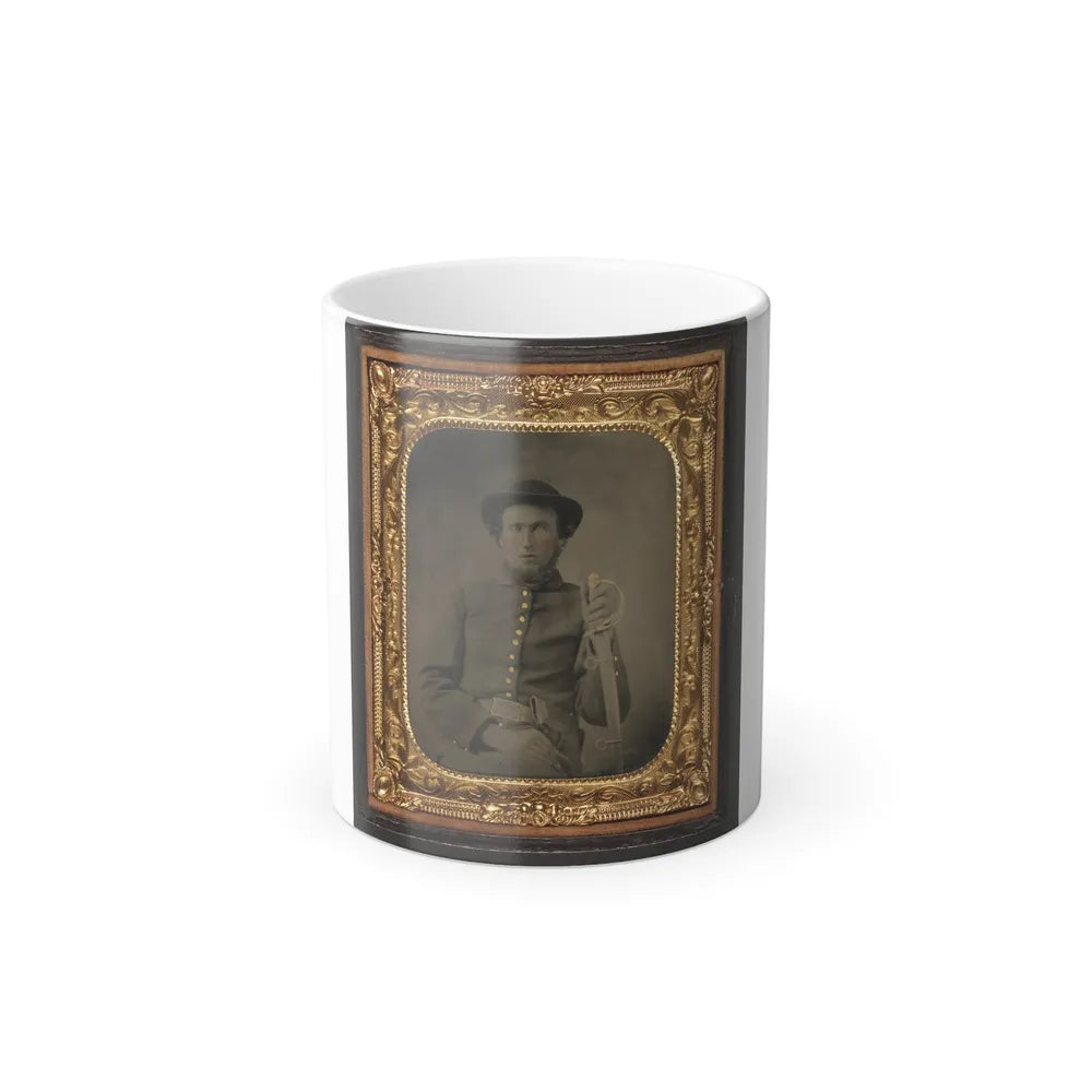 Unidentified Soldier in Union Uniform and Slouch Cap Sitting With Holstered Revolver and Cavalry Saber (U.S. Civil War) Color Changing Coffee Mug 11oz-11oz-Go Mug Yourself