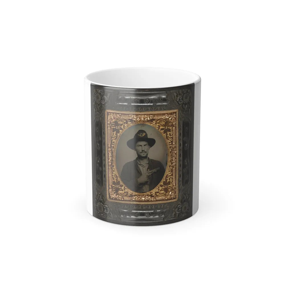 Unidentified Soldier in Union Uniform and Slouch Cap With Infantry Insignia Holding Revolver to Chest (U.S. Civil War) Color Changing Coffee Mug 11oz-11oz-Go Mug Yourself