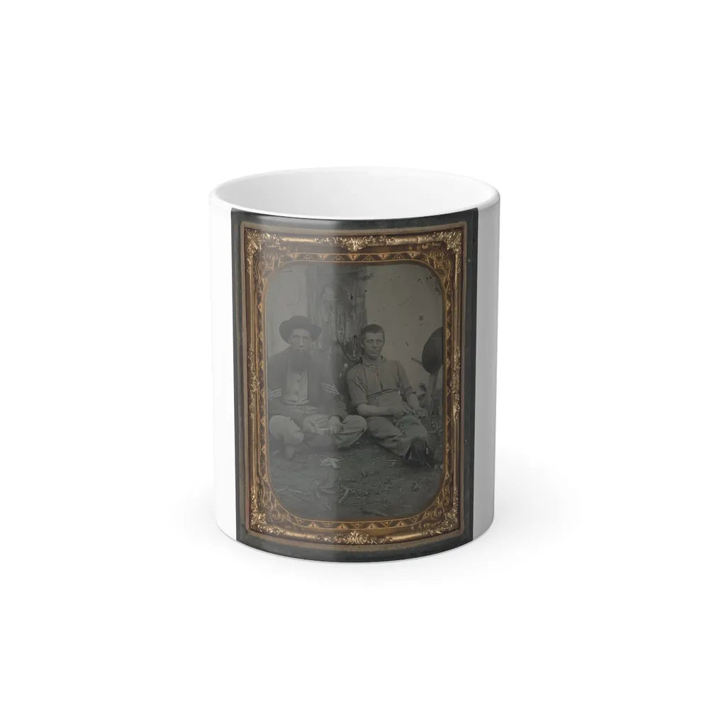 Unidentified Soldier in Union Uniform and Unidentified Young Man Sitting on the Ground and Whittling (U.S. Civil War) Color Changing Coffee Mug 11oz-11oz-Go Mug Yourself