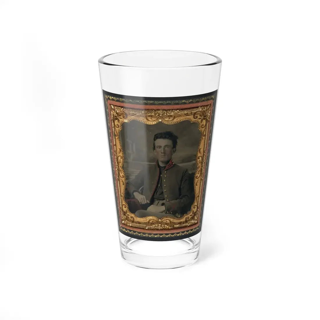 Unidentified Soldier In Union Uniform In Front Of Painted Backdrop Showing Porch And Terrace (U.S. Civil War) Pint Glass 16oz 16oz - Go Mug Yourself