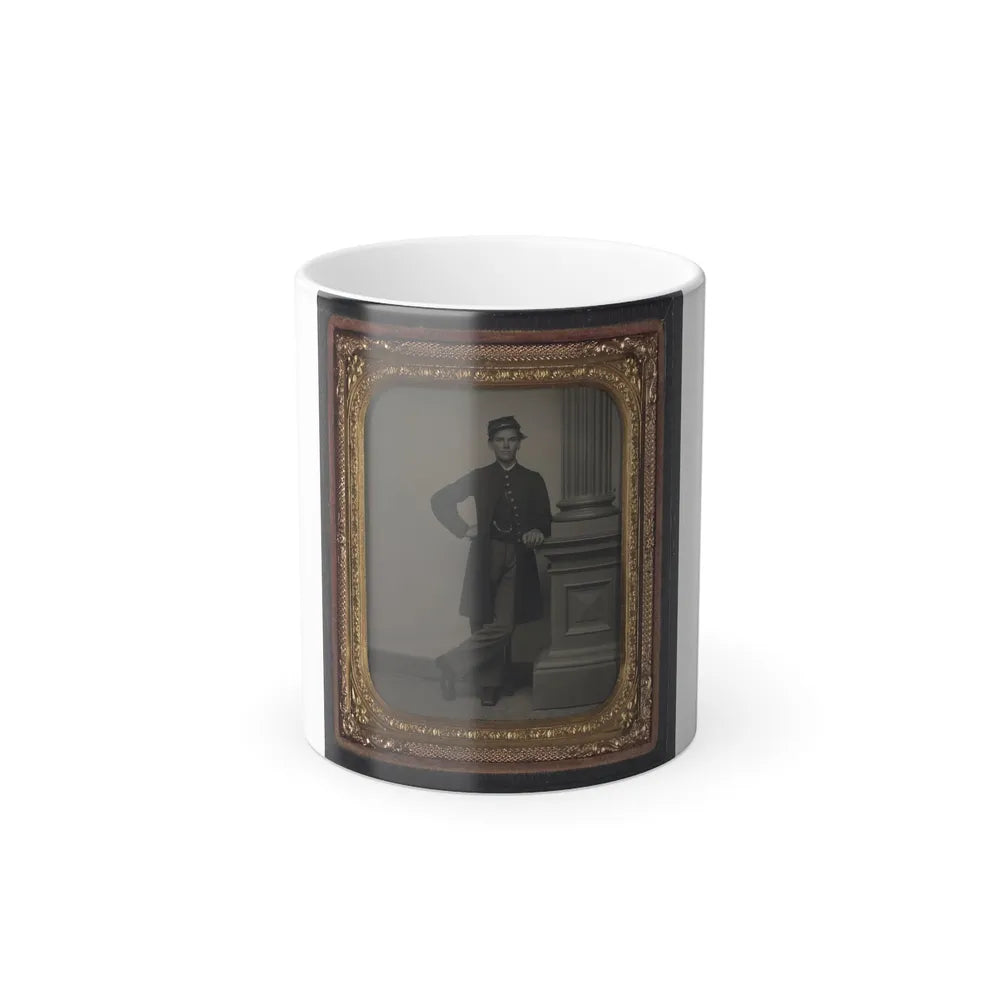 Unidentified Soldier in Union Uniform in Front of Posing Stand and Leaning Against Column (U.S. Civil War) Color Changing Coffee Mug 11oz-11oz-Go Mug Yourself