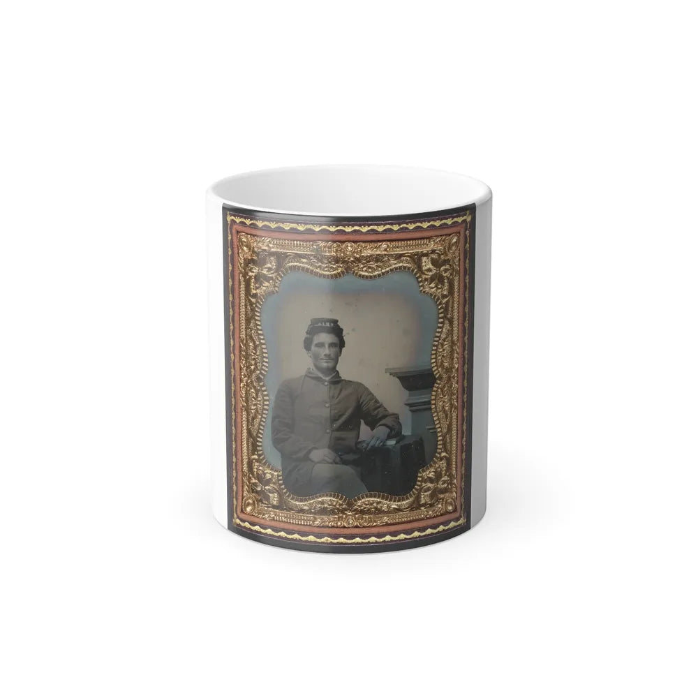 Unidentified Soldier in Union Uniform Next to Table and Pedestal (U.S. Civil War) Color Changing Coffee Mug 11oz-11oz-Go Mug Yourself