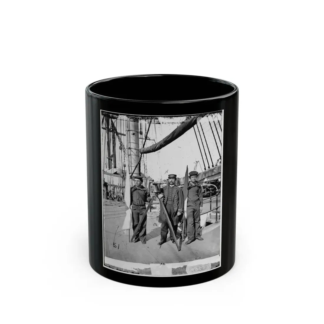 Unknown Location. Signalmen Of Rear Admiral John A. Dahlgren's Flagship Receiving A Message From The Georgia Shore (U.S. Civil War) Black Coffee Mug 11oz - Go Mug Yourself
