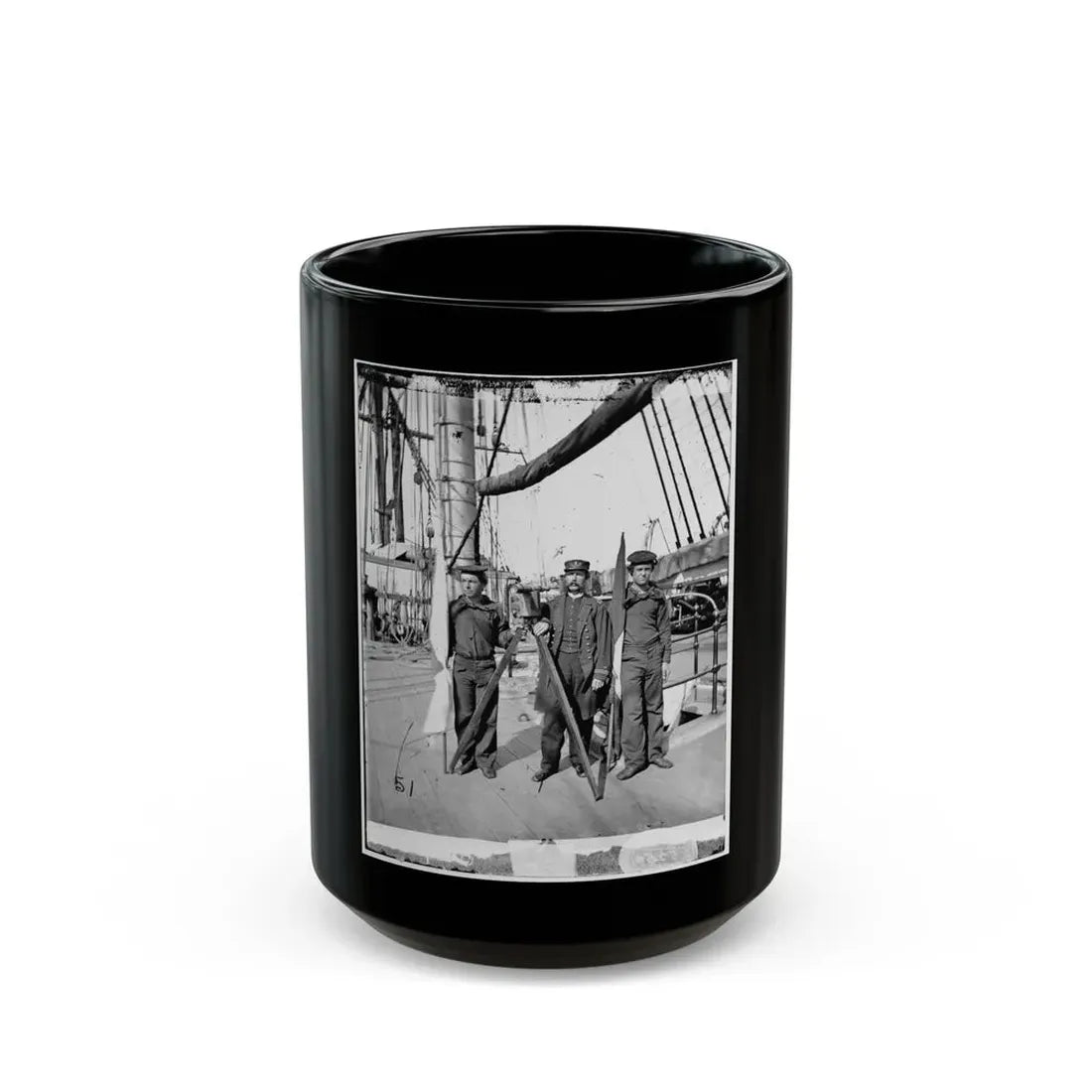 Unknown Location. Signalmen Of Rear Admiral John A. Dahlgren's Flagship Receiving A Message From The Georgia Shore (U.S. Civil War) Black Coffee Mug 15oz - Go Mug Yourself