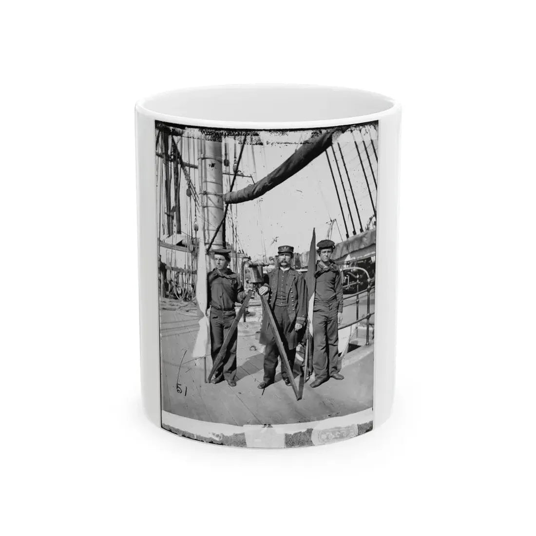 Unknown Location. Signalmen Of Rear Admiral John A. Dahlgren's Flagship Receiving A Message From The Georgia Shore (U.S. Civil War) White Coffee Mug 11oz - Go Mug Yourself