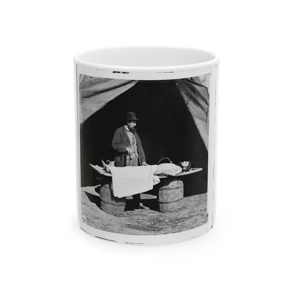 Unknown Location. Embalming Surgeon At Work On Soldier's Body (U.S. Civil War) White Coffee Mug-11oz-Go Mug Yourself