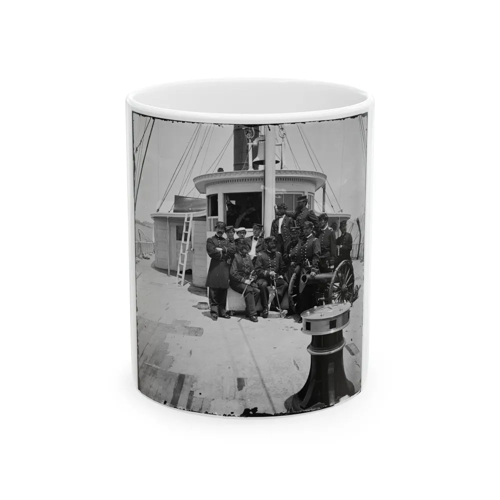 Unknown Location. Officers Of The U.S.S. Philadelphia Before Pilot-House (U.S. Civil War) White Coffee Mug-11oz-Go Mug Yourself