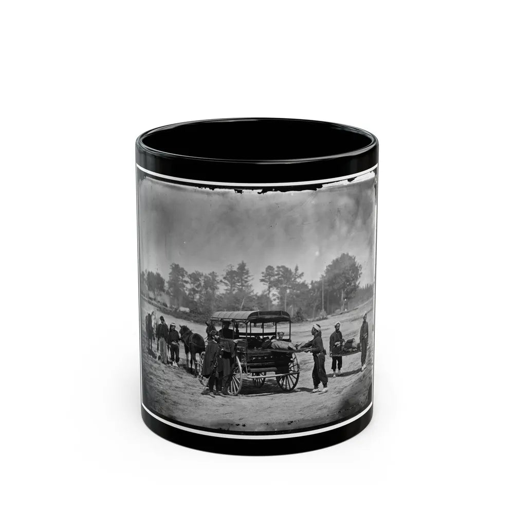 Unknown Location. Zouave Ambulance Crew Demonstrating Removal Of Wounded Soldiers From The Field; Another View (U.S. Civil War) Black Coffee Mug-11oz-Go Mug Yourself