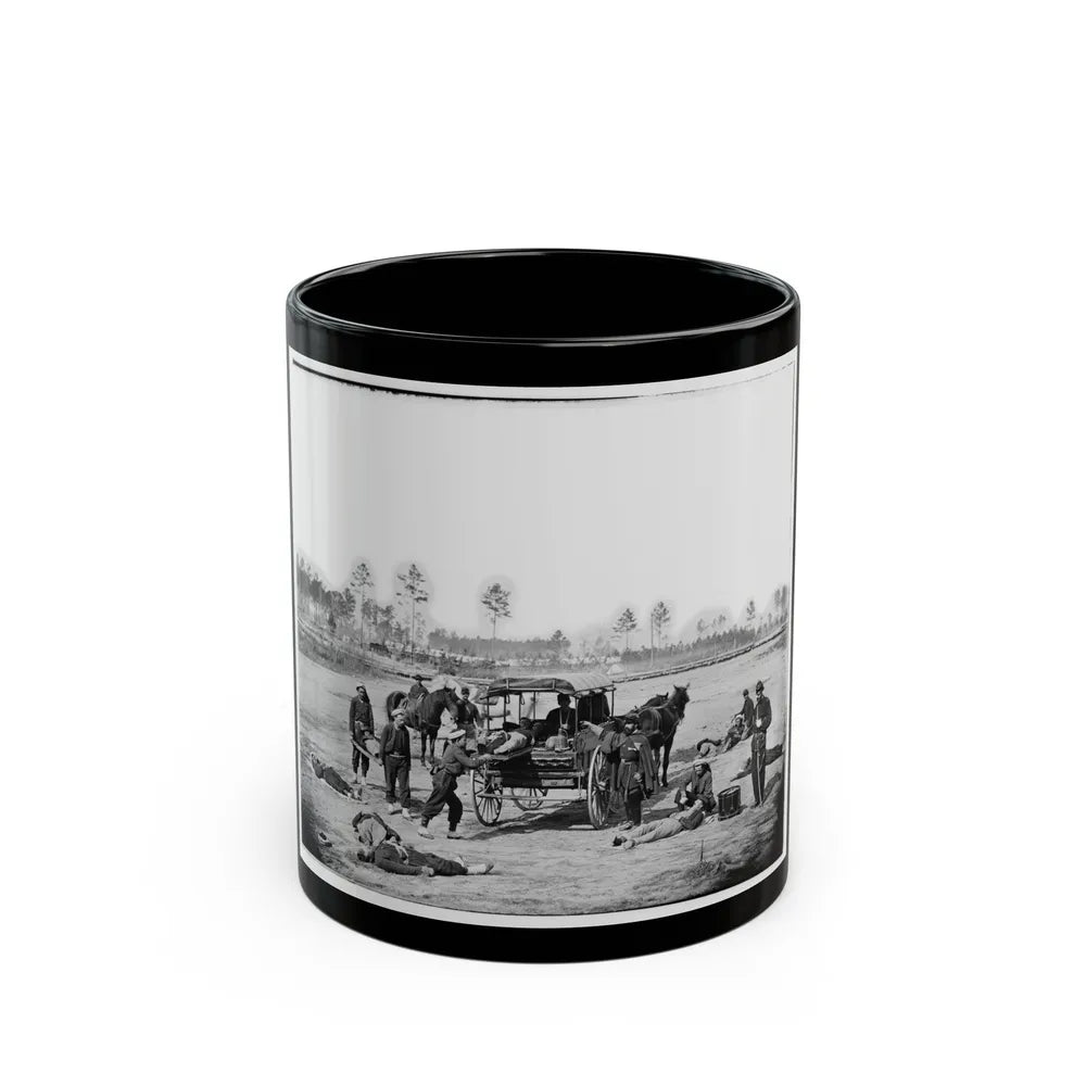 Unknown Location. Zouave Ambulance Crew Demonstrating Removal Of Wounded Soldiers From The Field (U.S. Civil War) Black Coffee Mug-11oz-Go Mug Yourself
