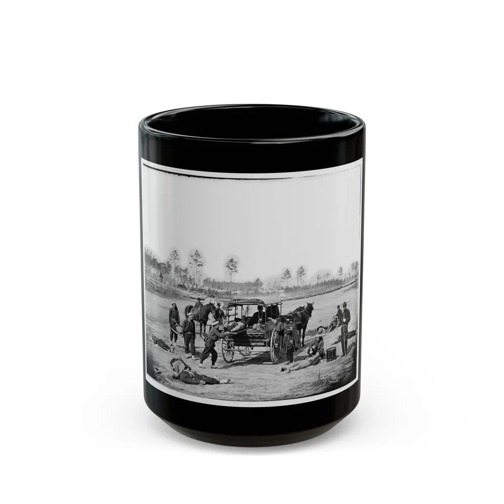 Unknown Location. Zouave Ambulance Crew Demonstrating Removal Of Wounded Soldiers From The Field (U.S. Civil War) Black Coffee Mug-15oz-Go Mug Yourself