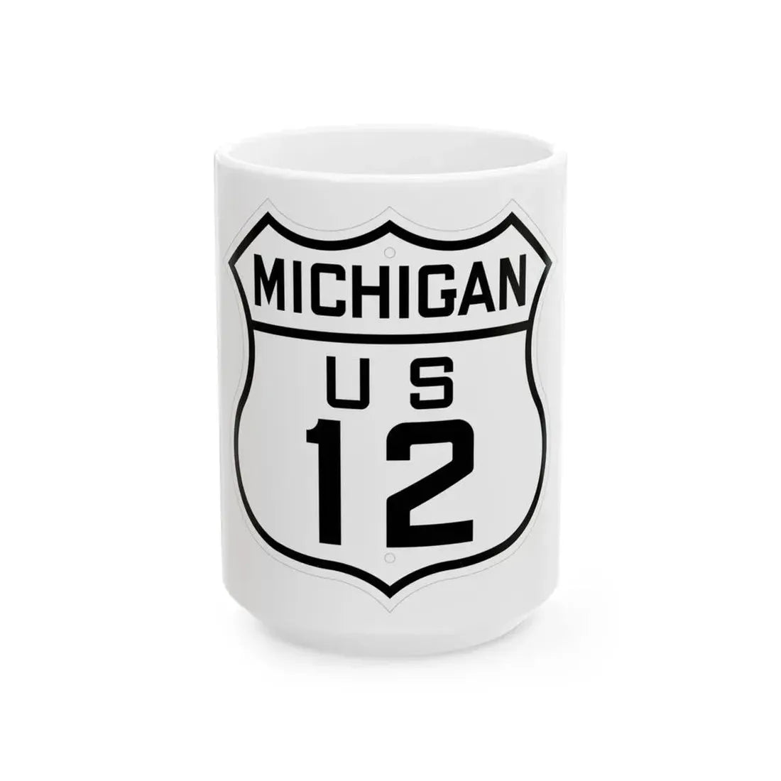 US 12 Michigan 1926 (Michigan) (Road Sign) White Coffee Mug 15oz - Go Mug Yourself