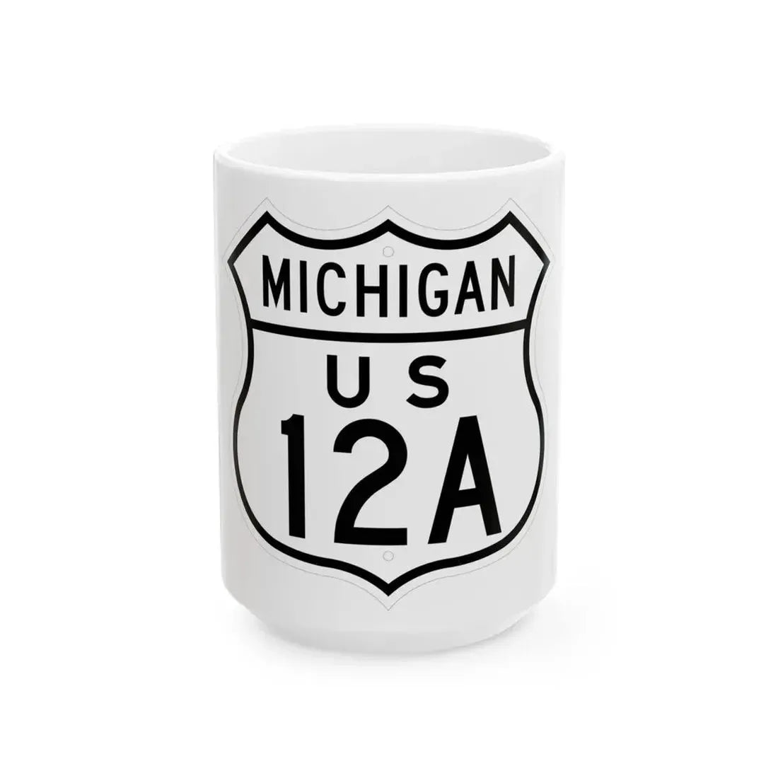 US 12A Michigan 1948 (Michigan) (Road Sign) White Coffee Mug 15oz - Go Mug Yourself