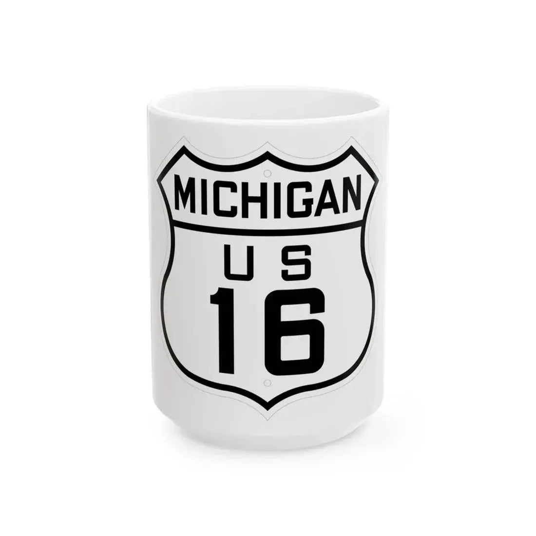 US 16 Michigan 1926 (Michigan) (Road Sign) White Coffee Mug 15oz - Go Mug Yourself