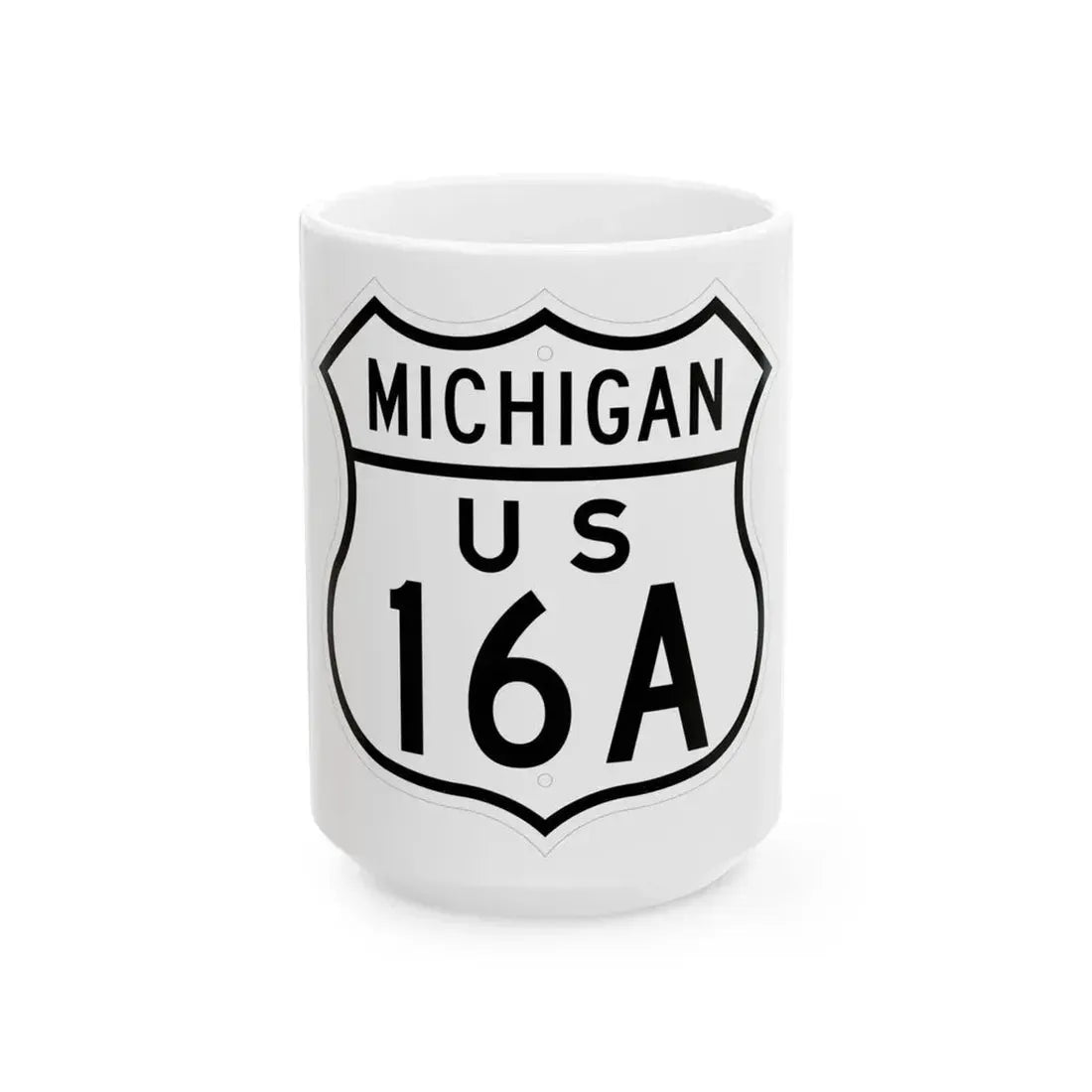 US 16A Michigan 1948 (Michigan) (Road Sign) White Coffee Mug 15oz - Go Mug Yourself