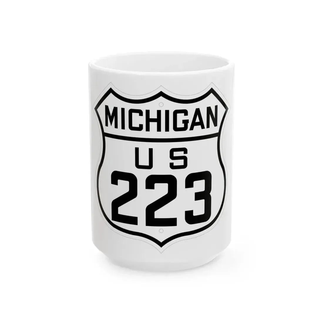 US 223 Michigan 1926 (Michigan) (Road Sign) White Coffee Mug 15oz - Go Mug Yourself