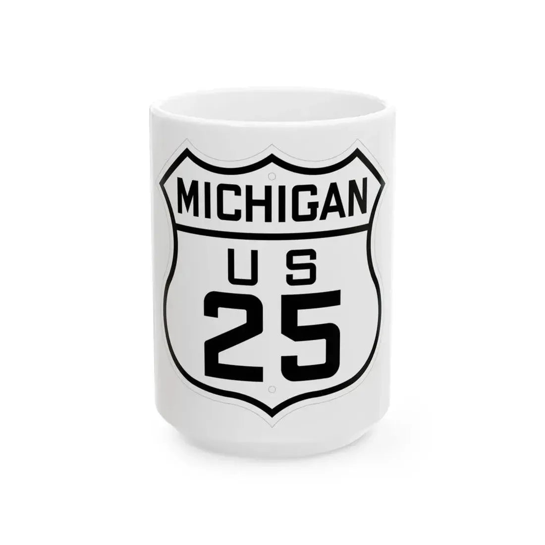 US 25 Michigan 1926 (Michigan) (Road Sign) White Coffee Mug 15oz - Go Mug Yourself