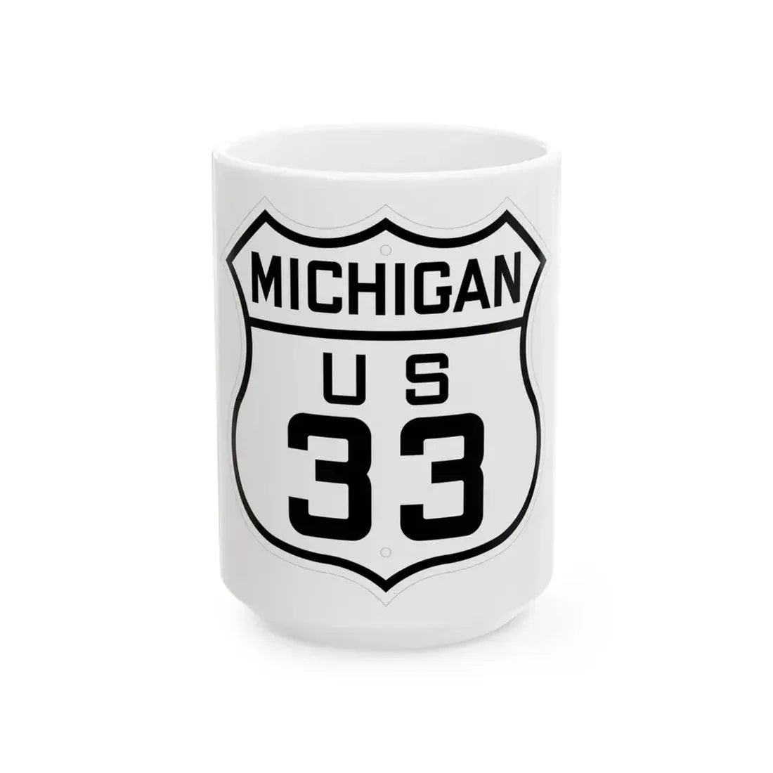 US 33 Michigan 1926 (Michigan) (Road Sign) White Coffee Mug 15oz - Go Mug Yourself