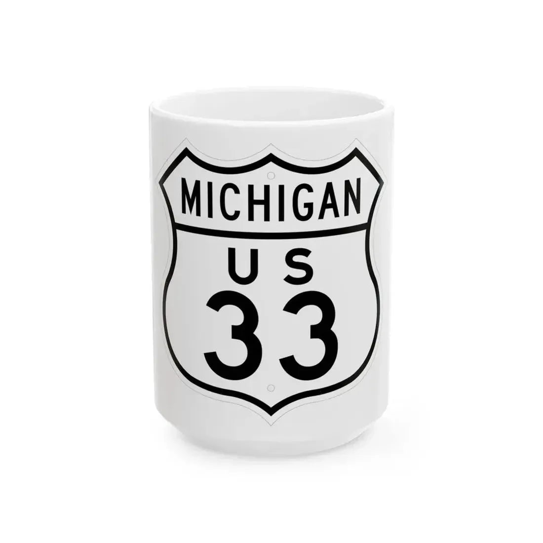 US 33 Michigan 1948 (Michigan) (Road Sign) White Coffee Mug 15oz - Go Mug Yourself