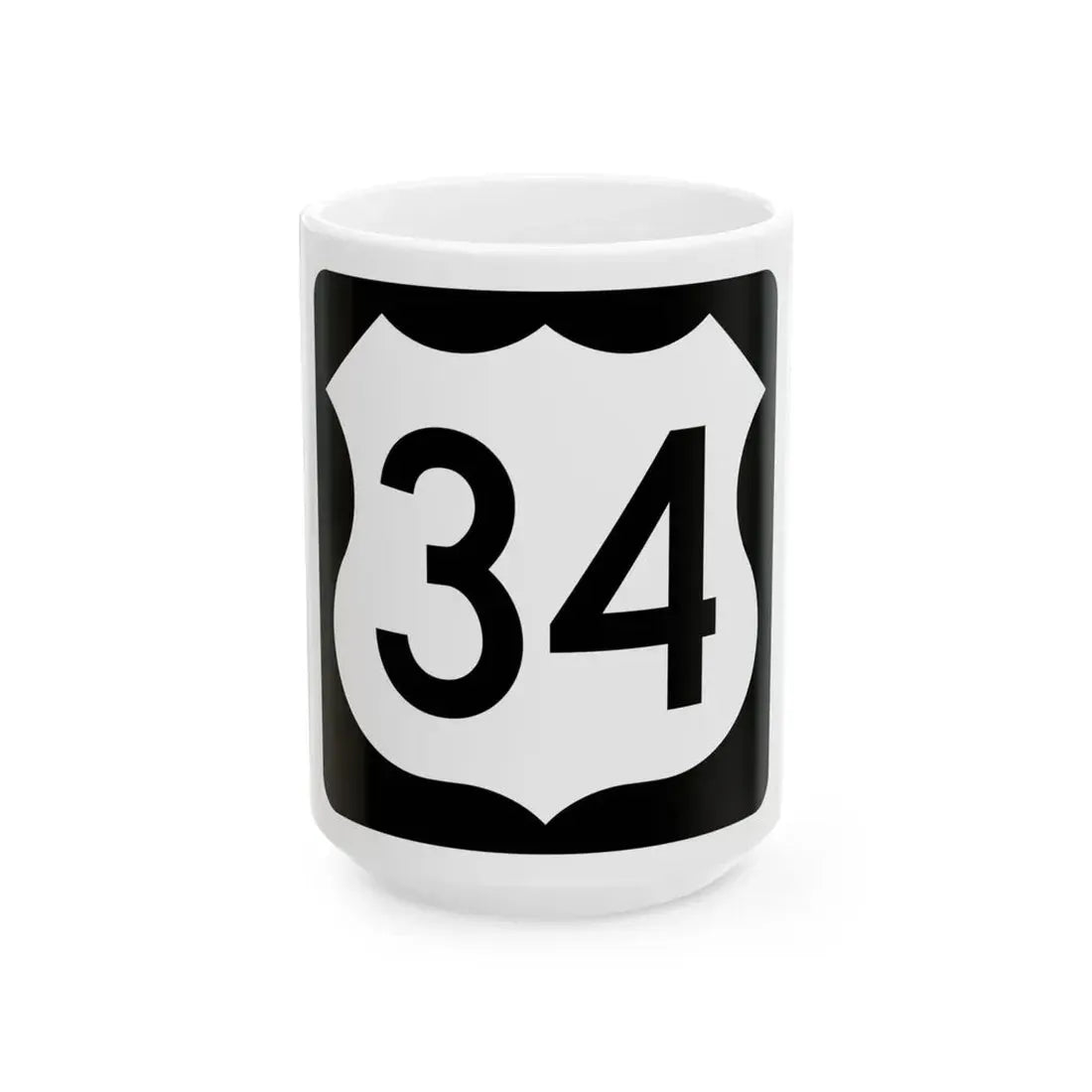 US 34 IA (Iowa) (Road Sign) White Coffee Mug 15oz - Go Mug Yourself