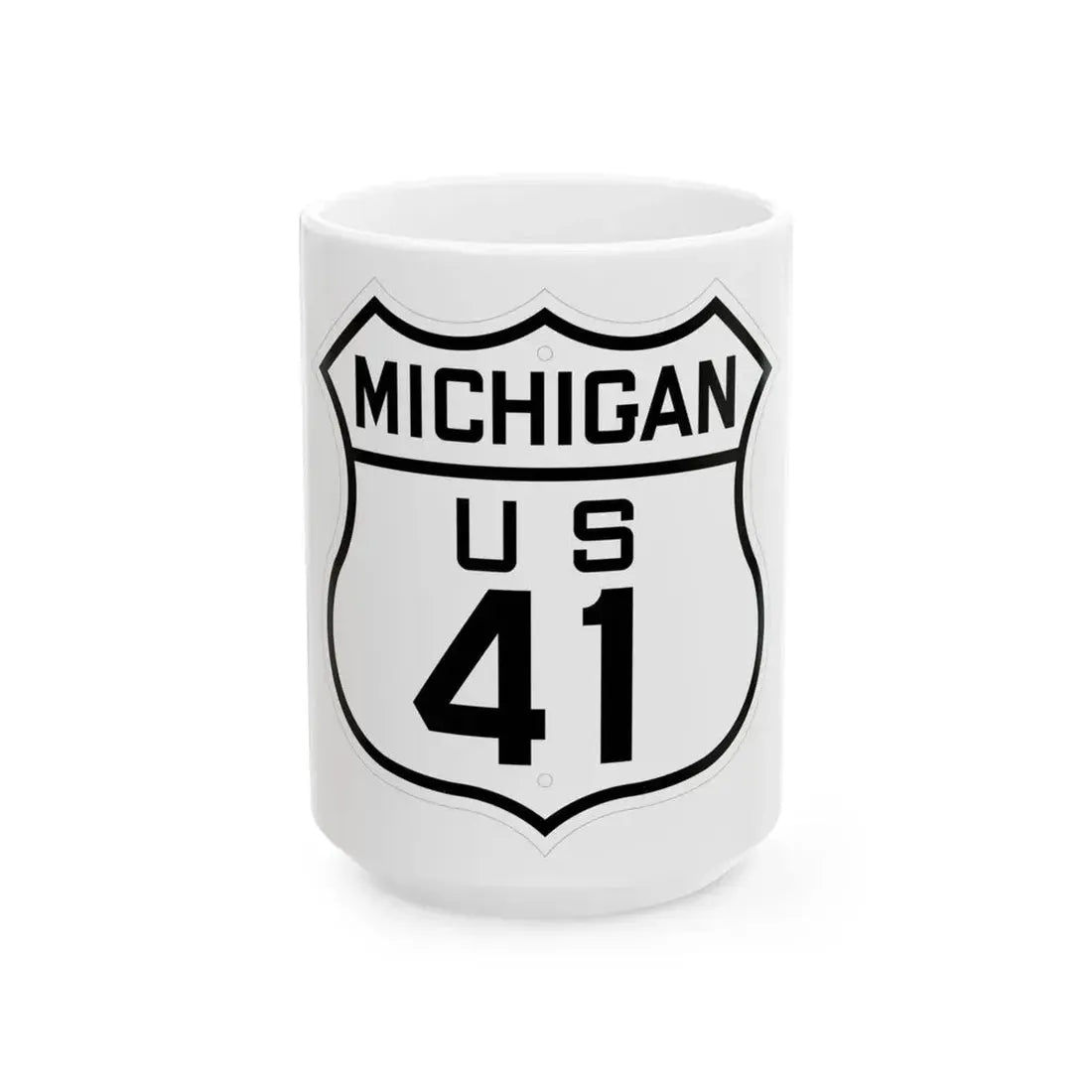 US 41 Michigan 1926 (Michigan) (Road Sign) White Coffee Mug 15oz - Go Mug Yourself