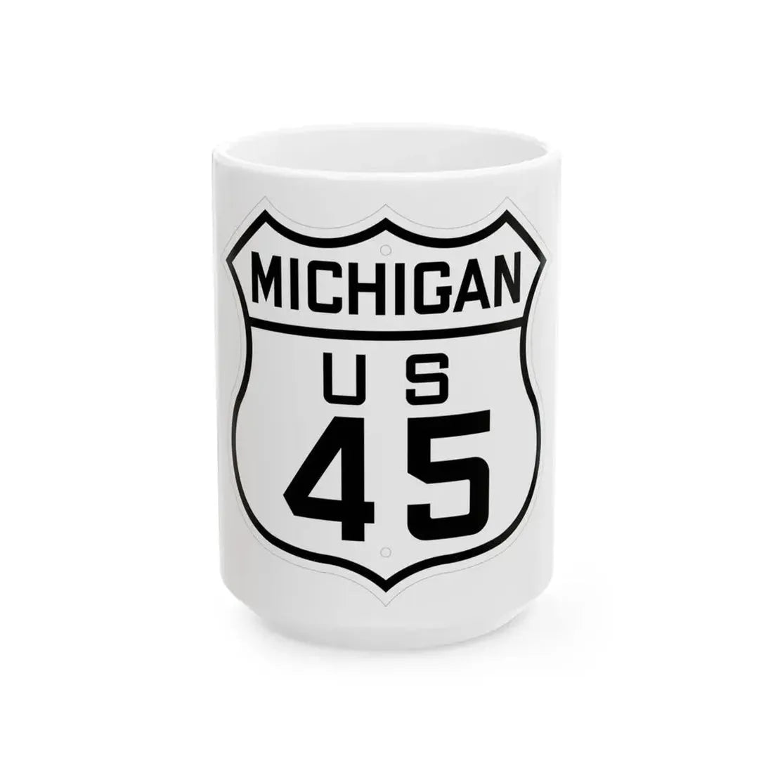 US 45 Michigan 1926 (Michigan) (Road Sign) White Coffee Mug 15oz - Go Mug Yourself