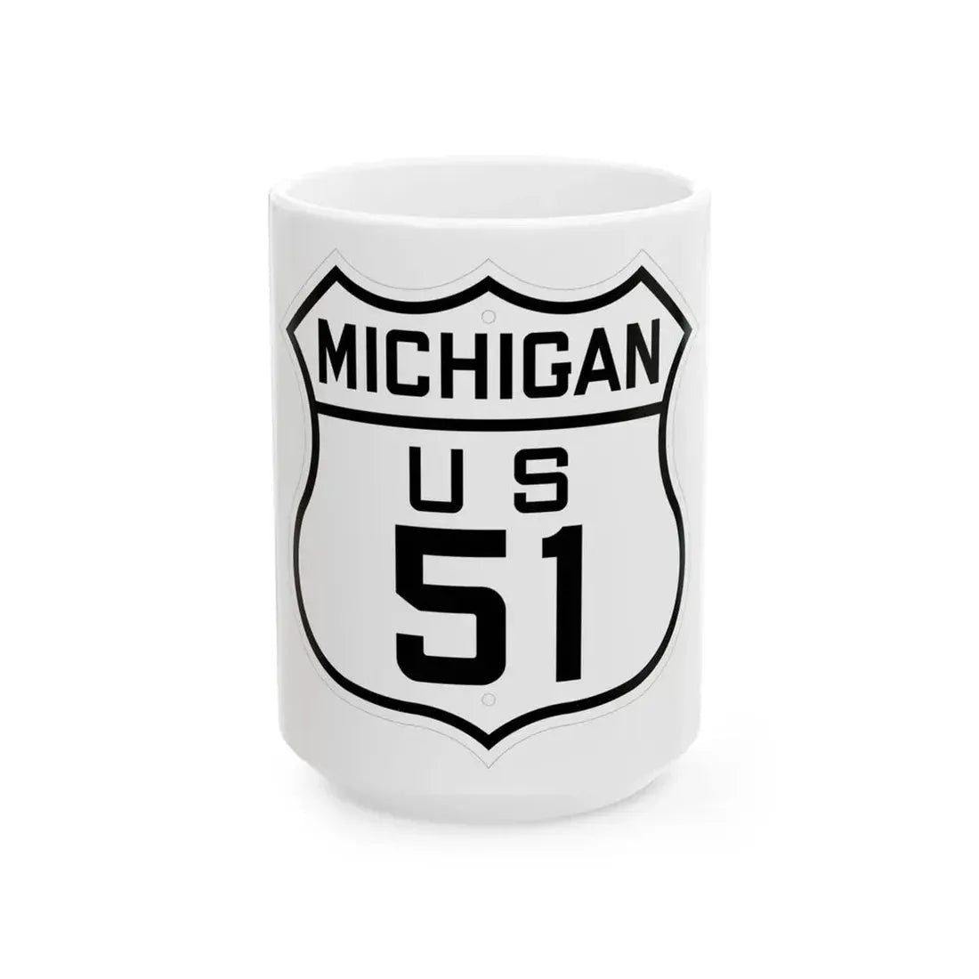 US 51 Michigan 1926 (Michigan) (Road Sign) White Coffee Mug 15oz - Go Mug Yourself