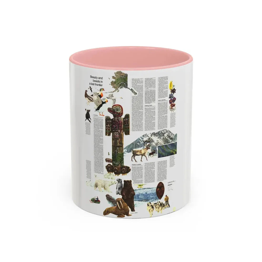 USA - Alaska, Beauty and Beasts (1975) (Map) Accent Coffee Mug 11oz Pink - Go Mug Yourself
