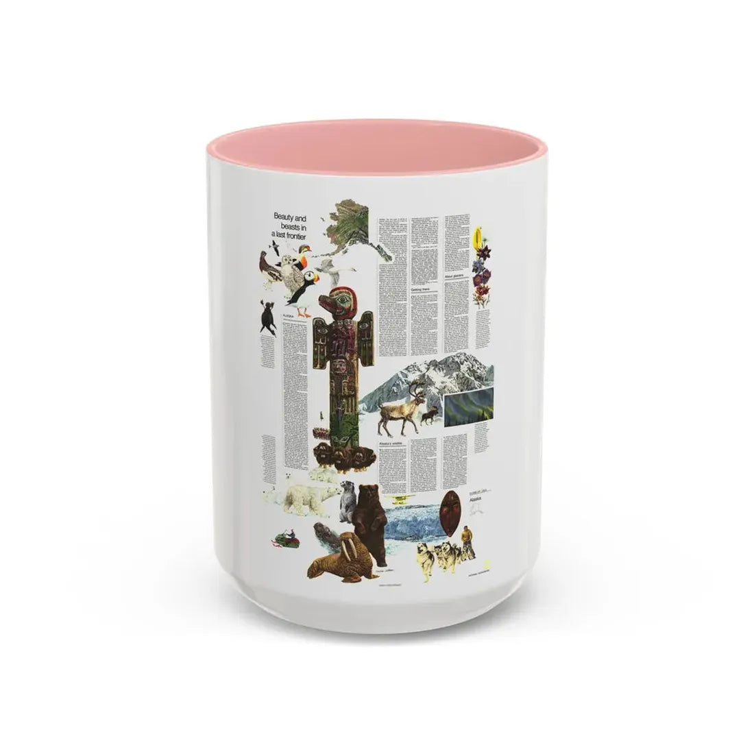 USA - Alaska, Beauty and Beasts (1975) (Map) Accent Coffee Mug 15oz Pink - Go Mug Yourself