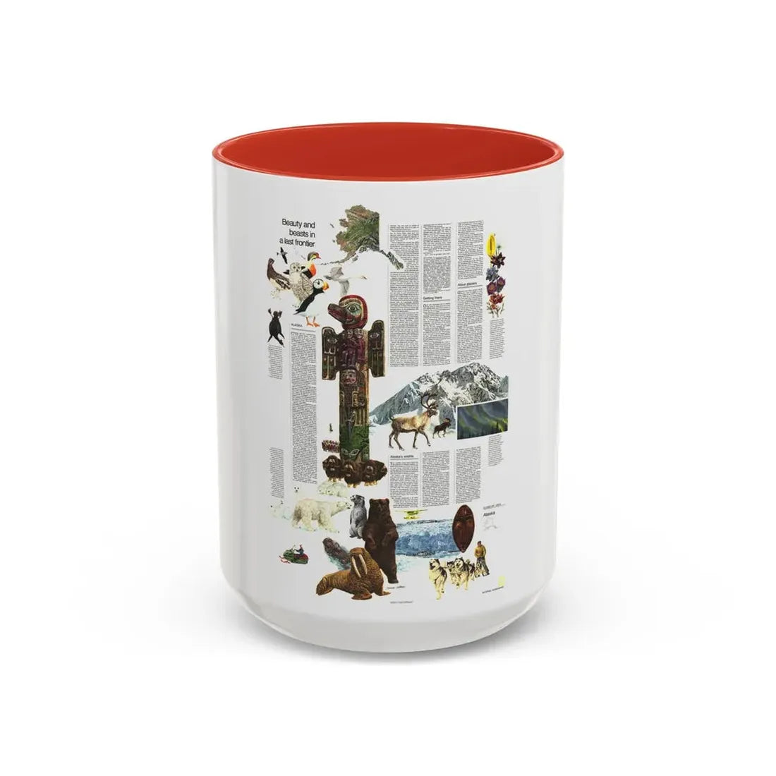 USA - Alaska, Beauty and Beasts (1975) (Map) Accent Coffee Mug 15oz Red - Go Mug Yourself