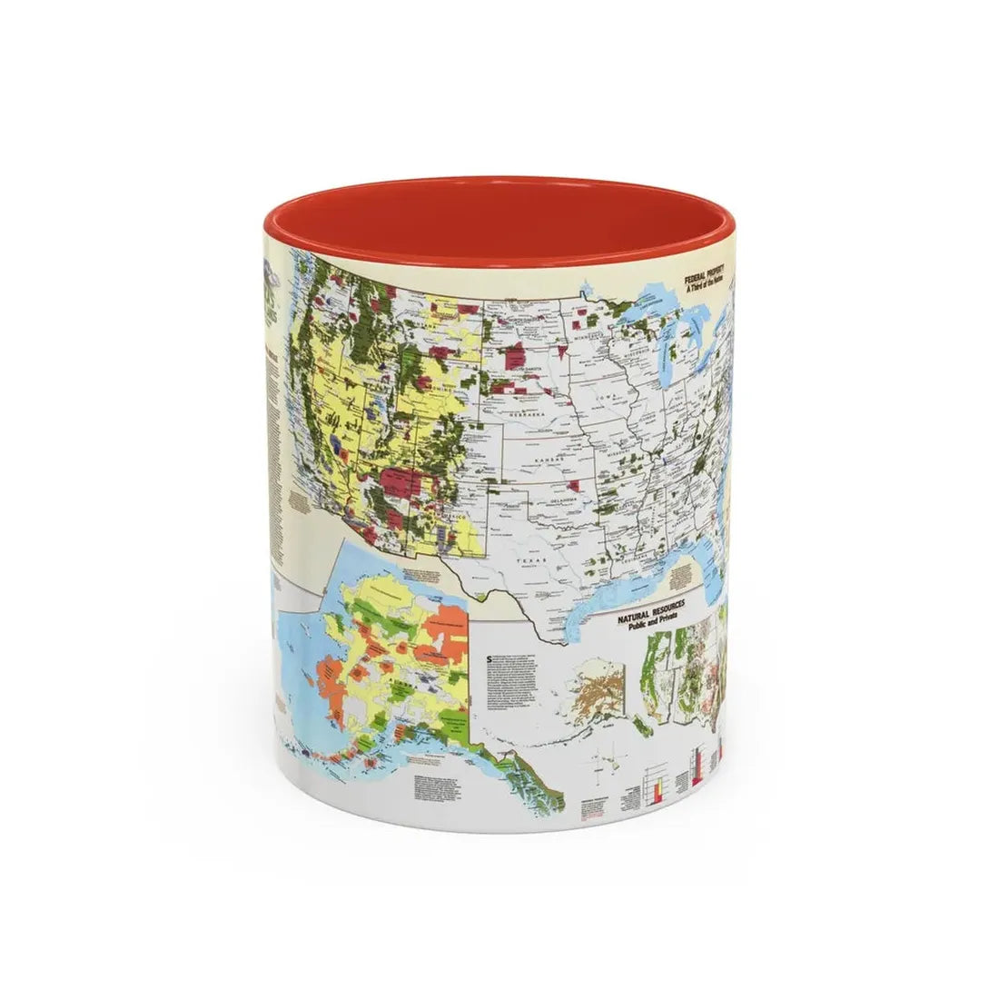 USA - America's Federal Lands (1982) (Map) Accent Coffee Mug 11oz Red - Go Mug Yourself