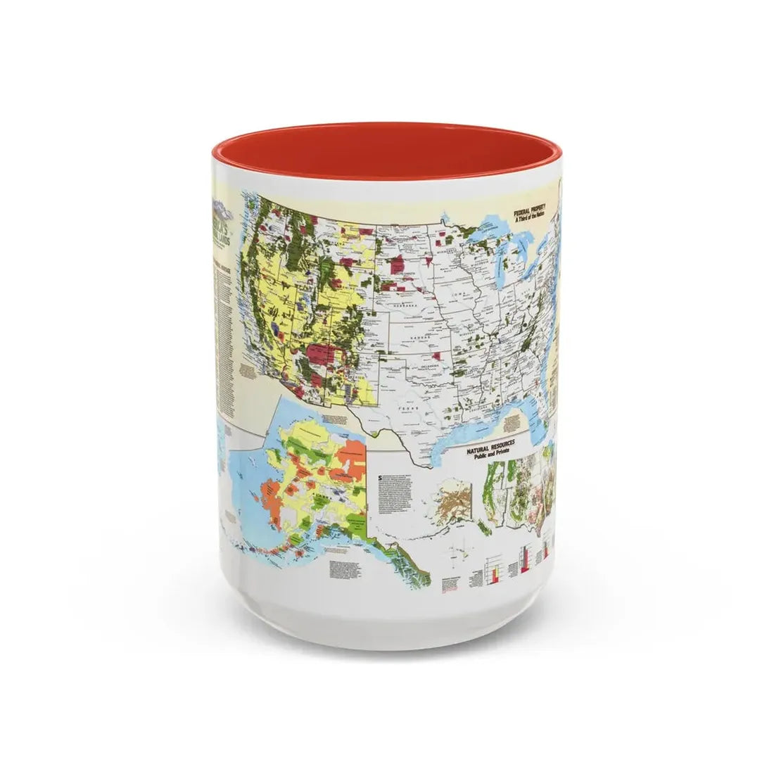 USA - America's Federal Lands (1982) (Map) Accent Coffee Mug 15oz Red - Go Mug Yourself