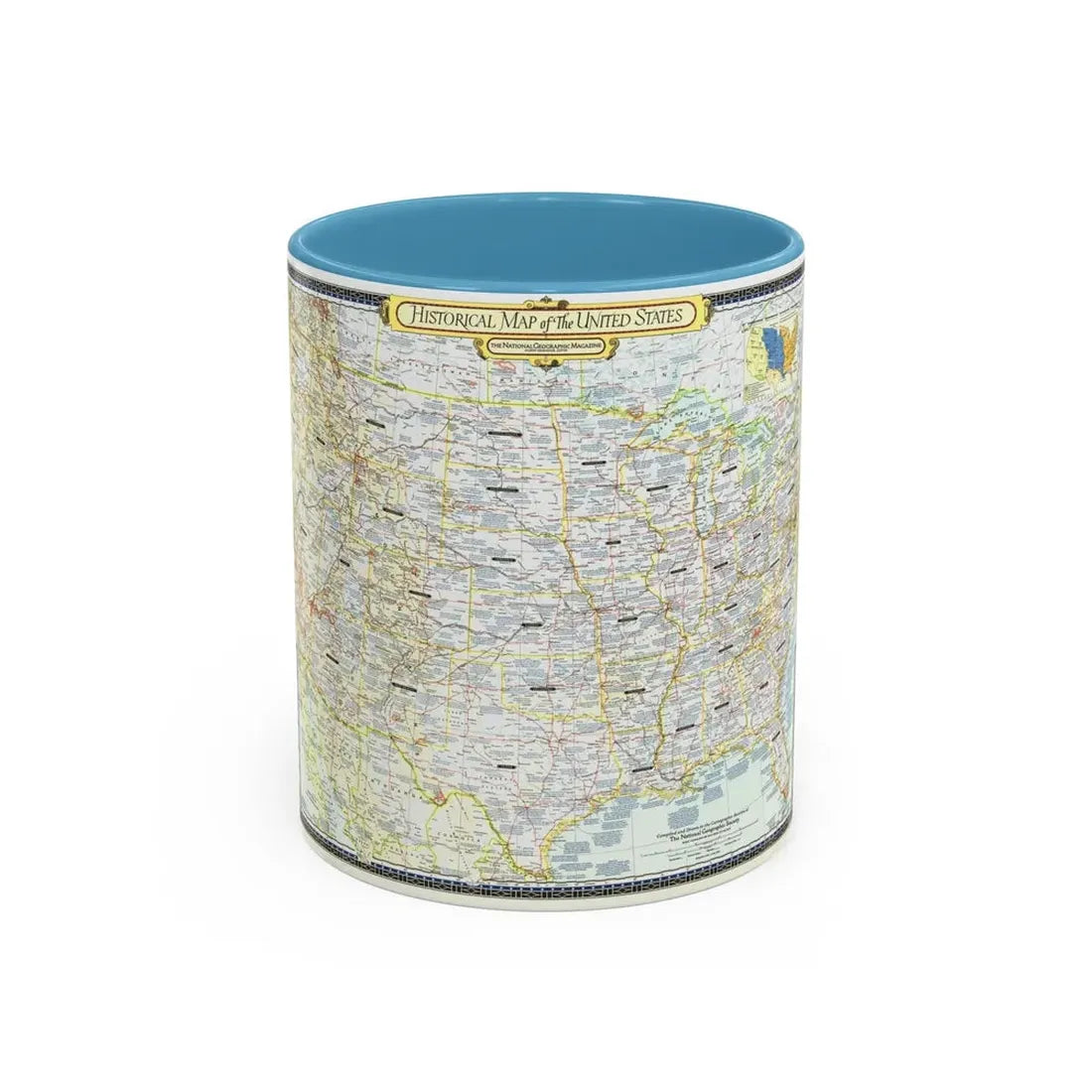 USA - An Historical Map (1953) (Map) Accent Coffee Mug 11oz Light Blue - Go Mug Yourself