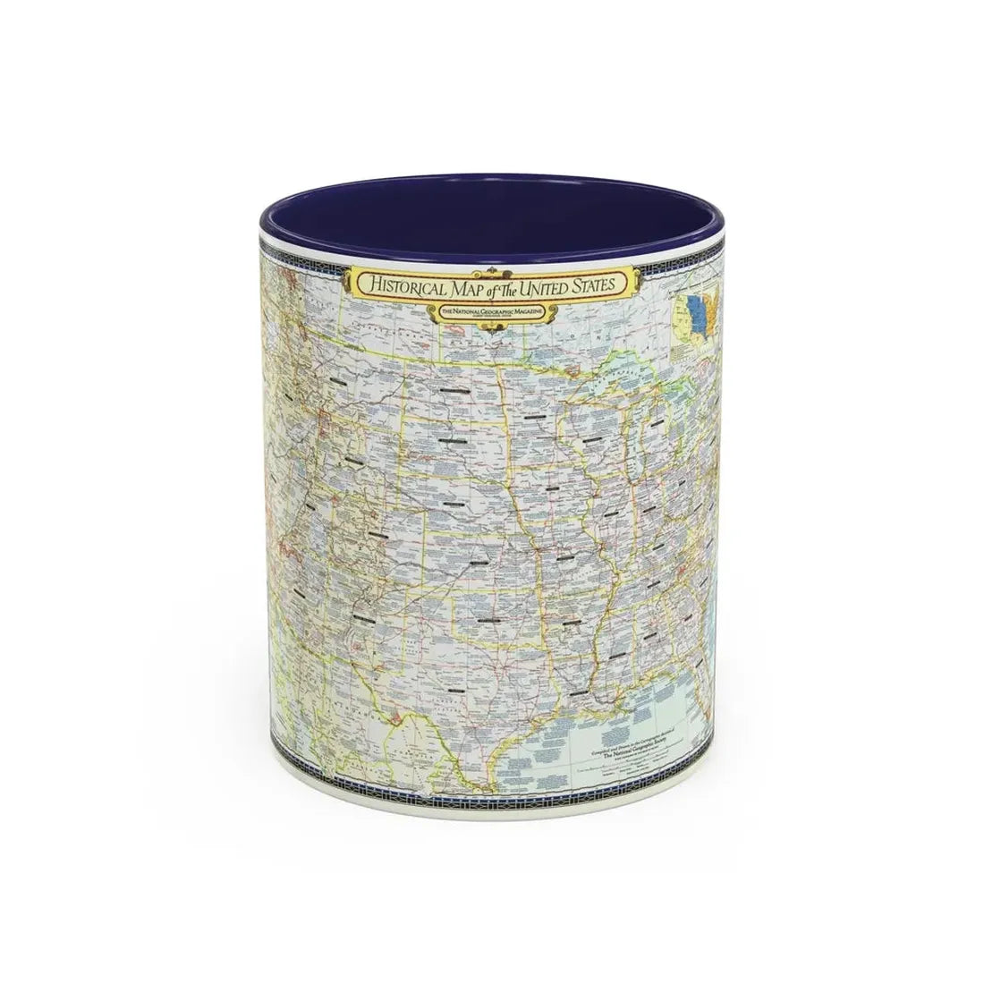 USA - An Historical Map (1953) (Map) Accent Coffee Mug 11oz Navy - Go Mug Yourself