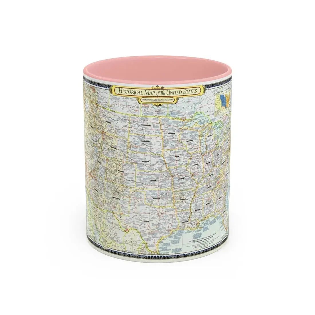 USA - An Historical Map (1953) (Map) Accent Coffee Mug 11oz Pink - Go Mug Yourself