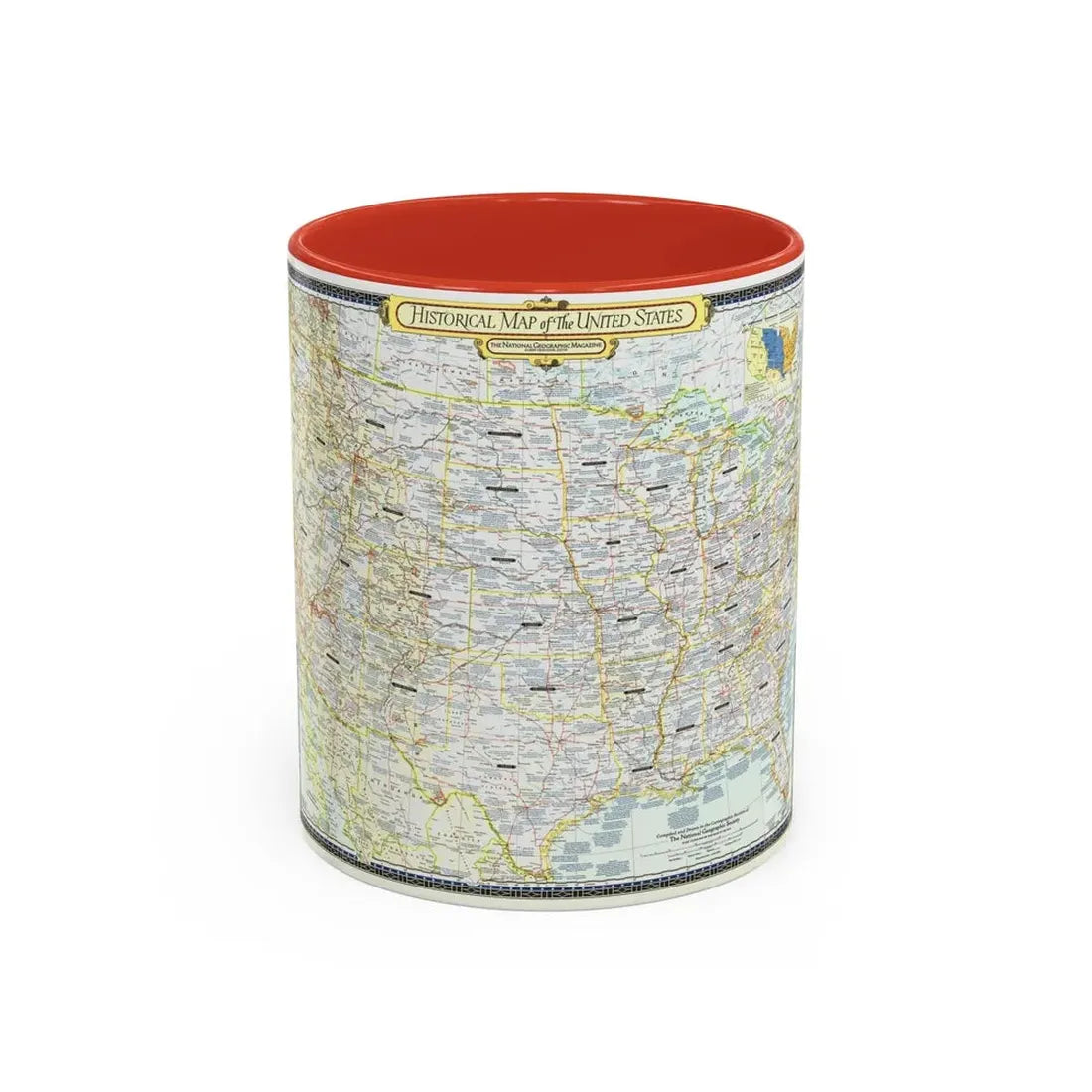USA - An Historical Map (1953) (Map) Accent Coffee Mug 11oz Red - Go Mug Yourself