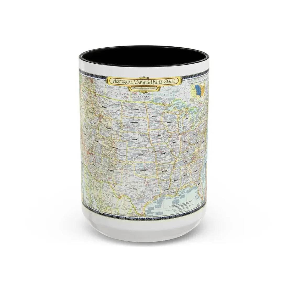 USA - An Historical Map (1953) (Map) Accent Coffee Mug 15oz Black - Go Mug Yourself
