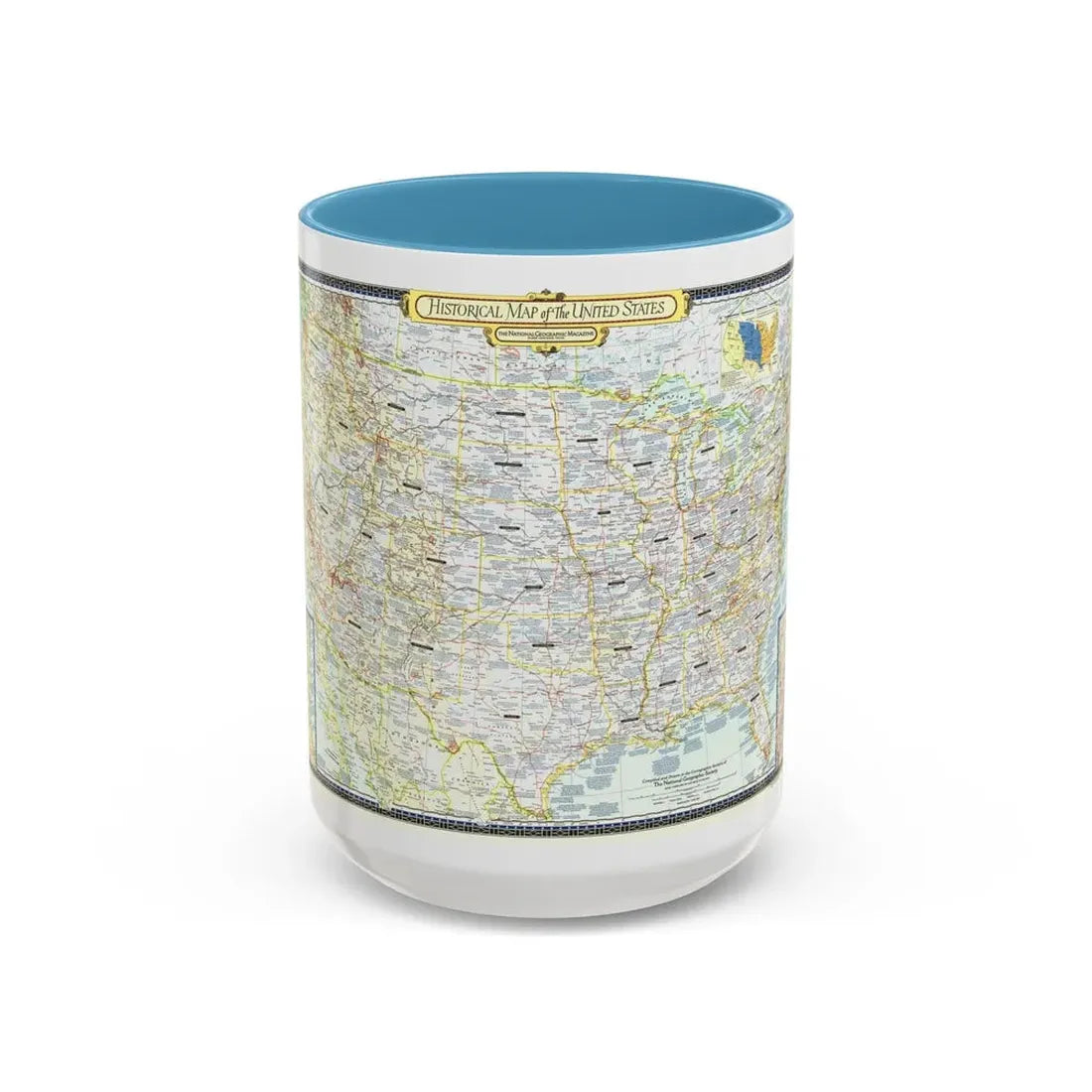 USA - An Historical Map (1953) (Map) Accent Coffee Mug 15oz Light Blue - Go Mug Yourself