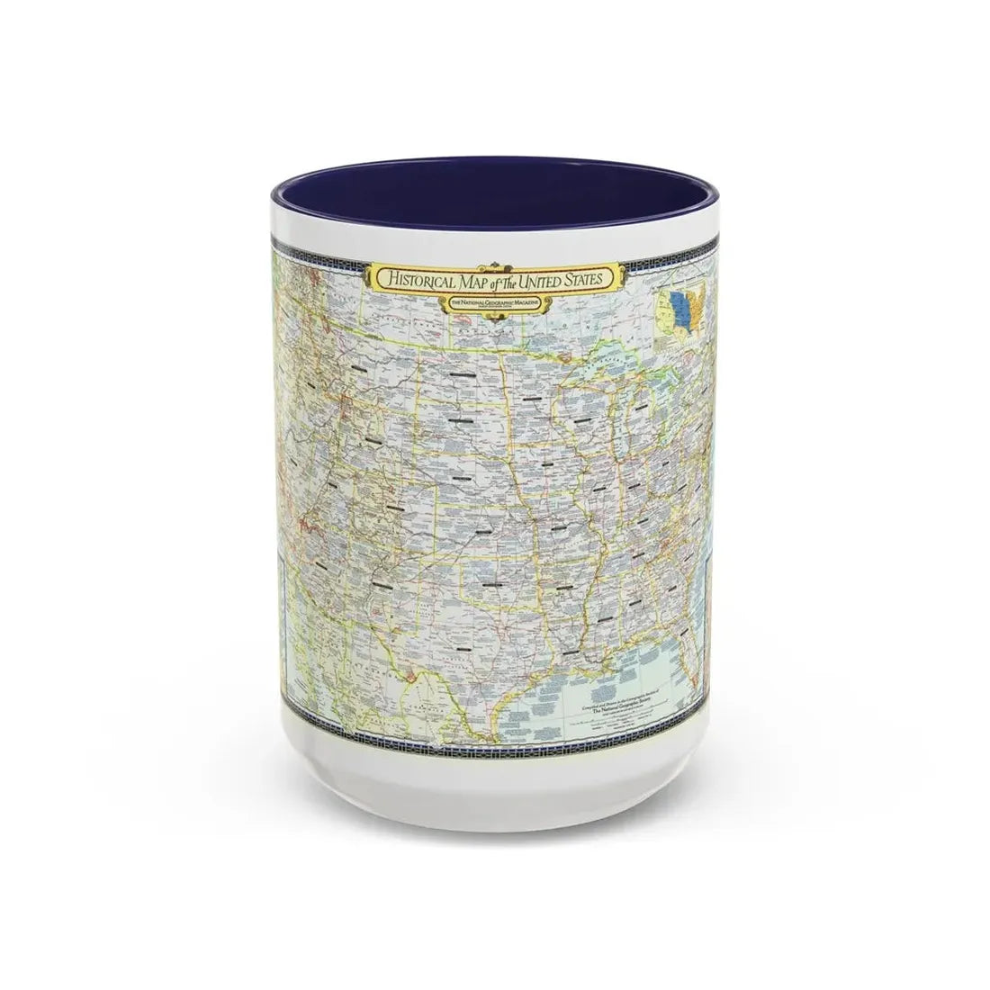 USA - An Historical Map (1953) (Map) Accent Coffee Mug 15oz Navy - Go Mug Yourself