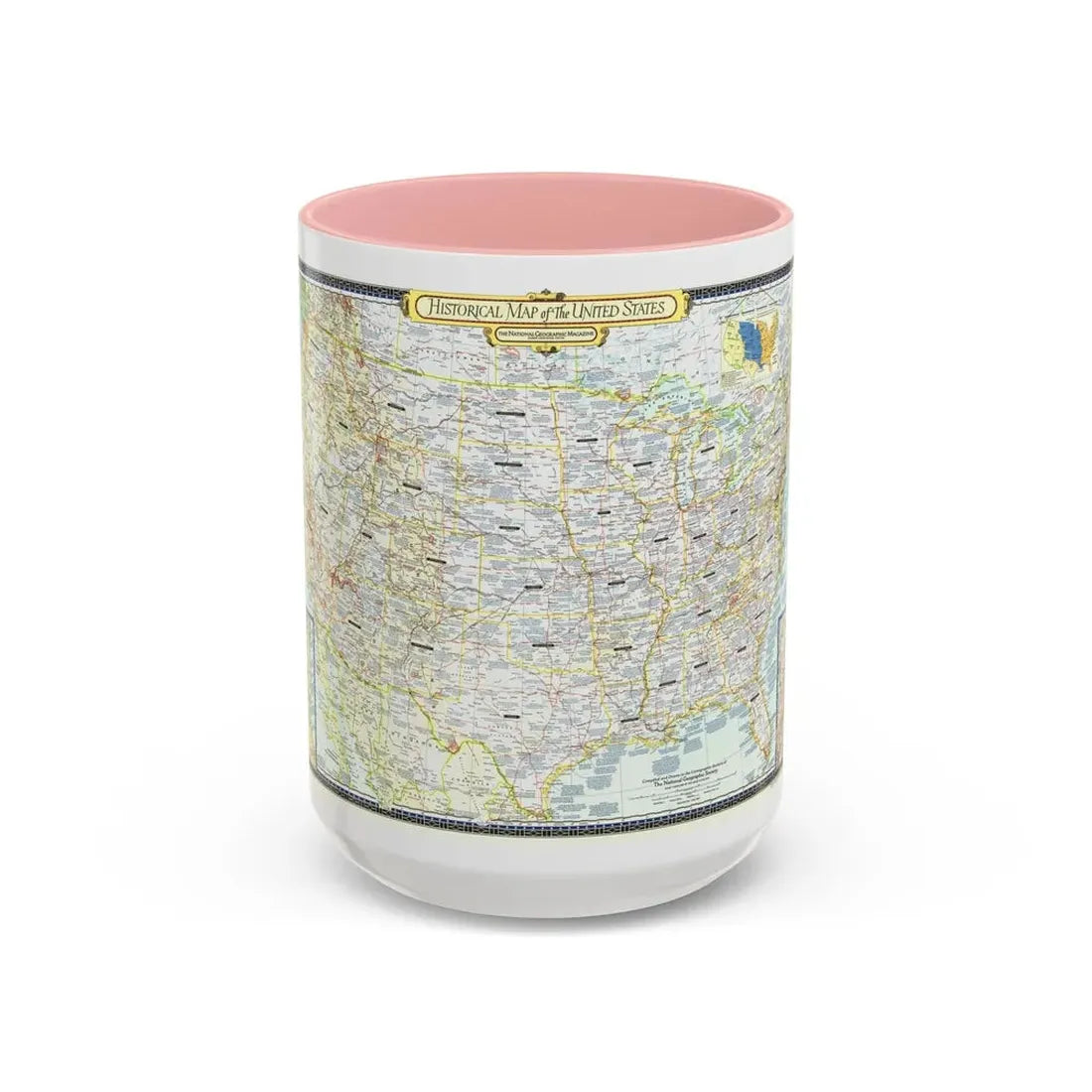 USA - An Historical Map (1953) (Map) Accent Coffee Mug 15oz Pink - Go Mug Yourself