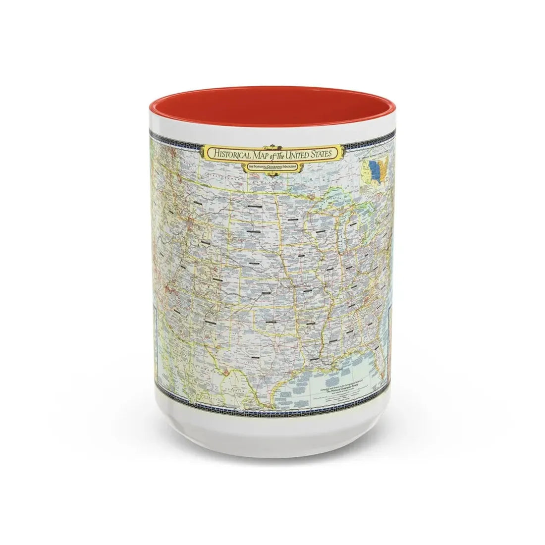 USA - An Historical Map (1953) (Map) Accent Coffee Mug 15oz Red - Go Mug Yourself