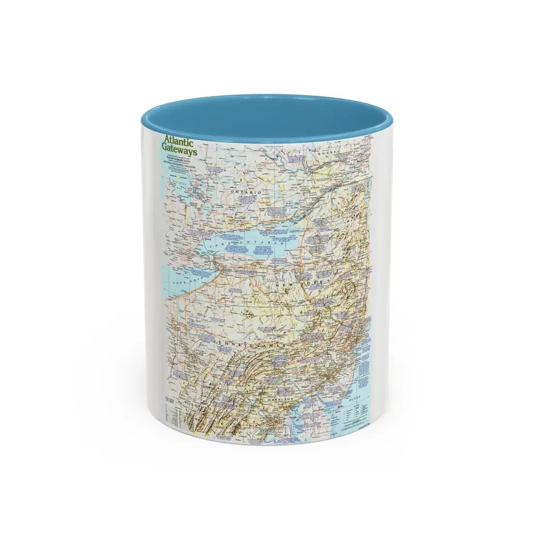 USA - Atlantic Gateways 1 (1983) (Map) Accent Coffee Mug 11oz Light Blue - Go Mug Yourself